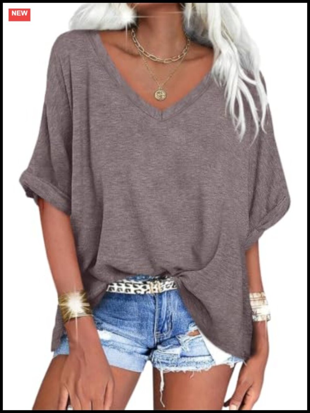 Womens V Neck Oversized T-Shirt Short Sleeve Loose Casual Summer Top